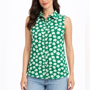 J.Crew Green Floral Sleeveless Button-Down Shirt – Size Small
